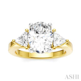 1/2 Ctw Oval Shape Trillion Cut & Round Cut Diamond Semi-Mount Engagement Ring in 14K Yellow and White Gold